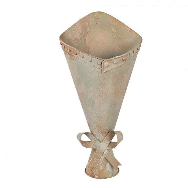 Zelený antik kovový nástěnný držák na květiny Charlotte - 31*23*32 cm Clayre & Eef