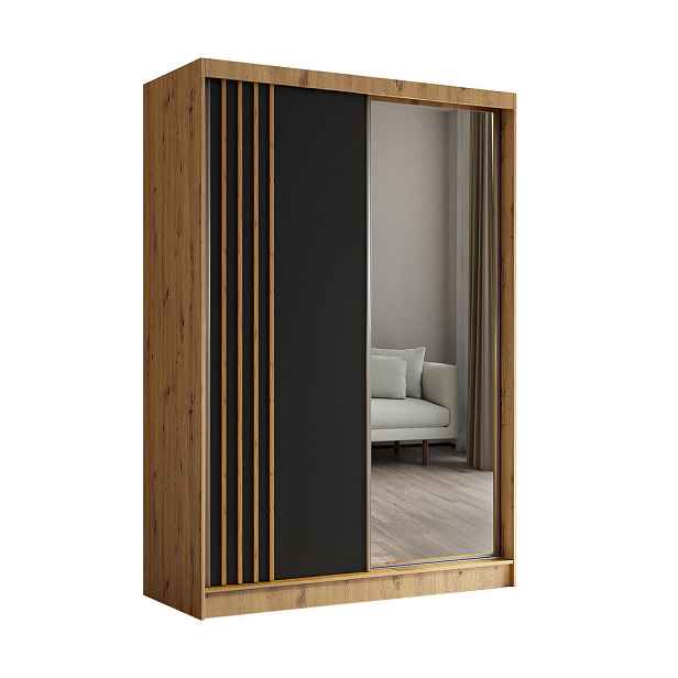 MASSENO ŠATNÍ SKŘÍŇ S POSUVNÝMI DVEŘMI NELVIA, 150/216/61 cm 2dveřová se zrcadlem, dub Artisan