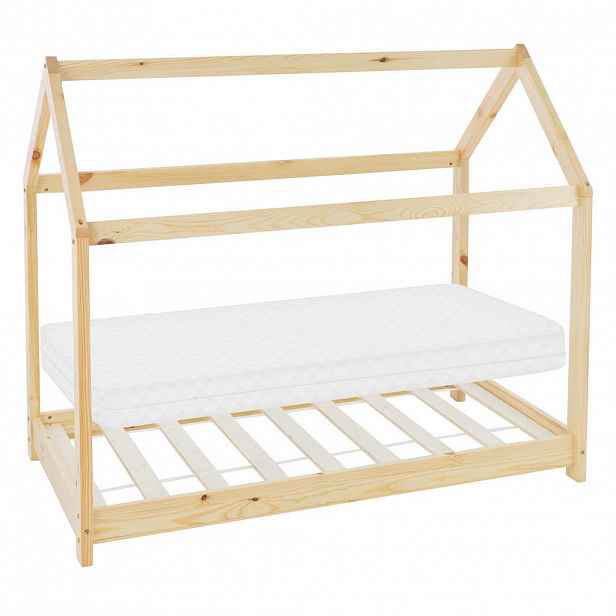 ML-DESIGN DĚTSKÁ POSTEL se střechou a matrací 70x140 cm přírodní
