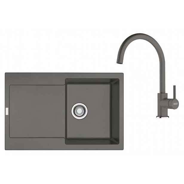 Franke - Kuchyňský set G276ŠK, fragranitový dřez MRG 611 a baterie FC 6018.084, šedý kámen 114.0700.796