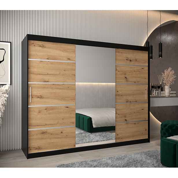 Šatní skříň Abi V2 Economy Barva korpusu: Černá, Rozměry: 250 cm, Dveře: Dub-Artisan