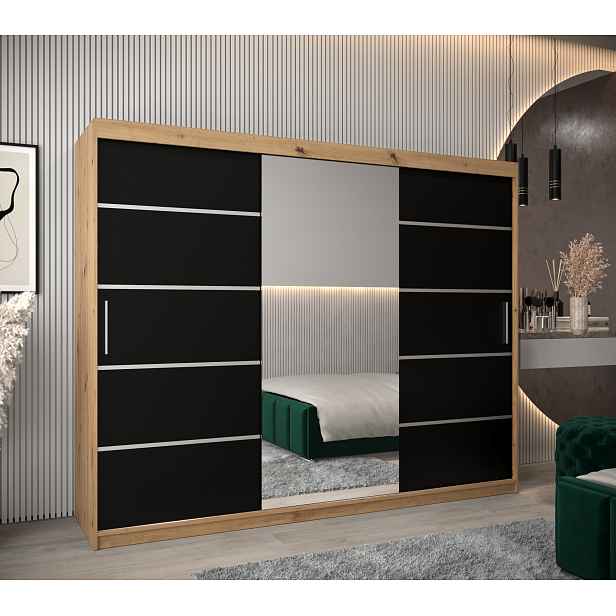 Šatní skříň Abi V2 Economy Barva korpusu: Dub - Artisan, Rozměry: 250 cm, Dveře: Černá