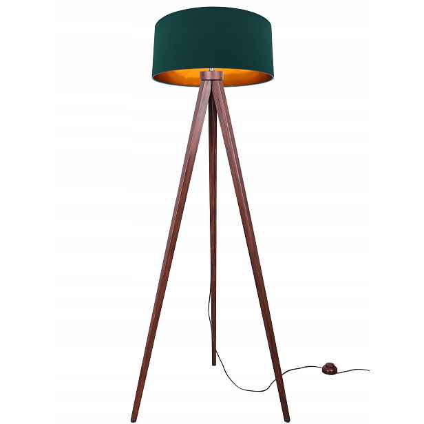 Stojací podlahová lampa Trojnožka zlatá dřevo