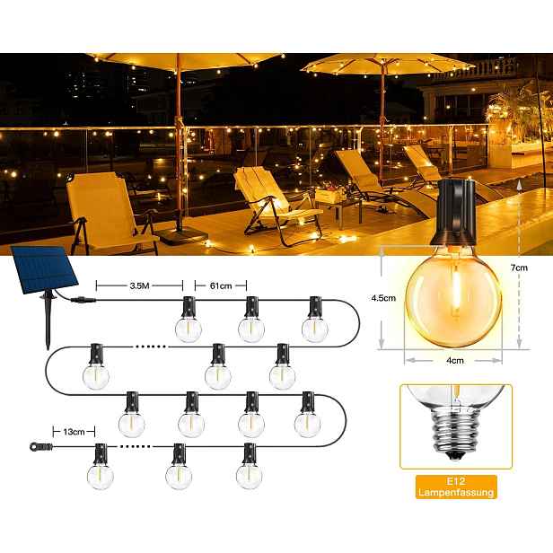 Venkovní solární Led lampy 30 m 50 žárovek G40 voděodolné IP65