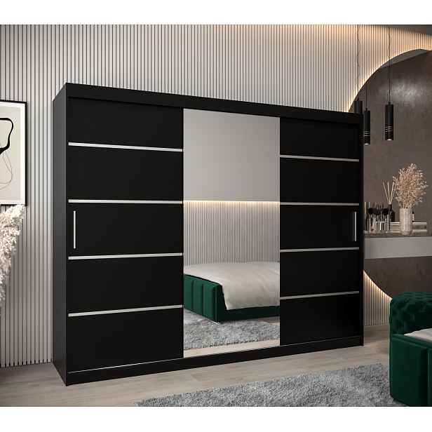 Šatní skříň Abi V2 Economy Barva korpusu: Černá, Rozměry: 250 cm, Dveře: Černá
