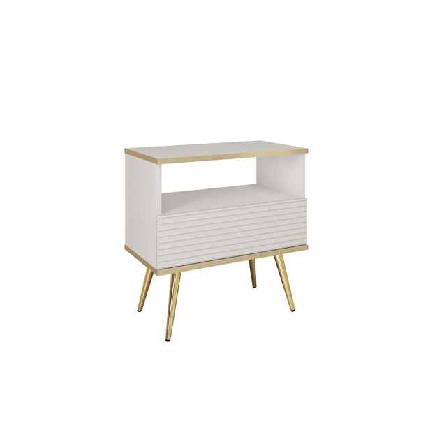 ArtPS Noční stolek BIJOU S-54 MDF | bílá / zlaté nohy