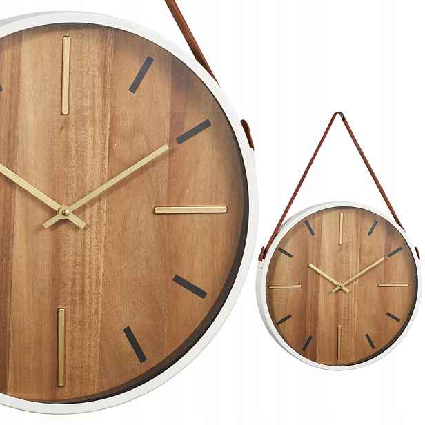 Nástěnné Hodiny K Zavěšení Bílé Kulatý, Klasické, S Páskem, Průměr 38 CM