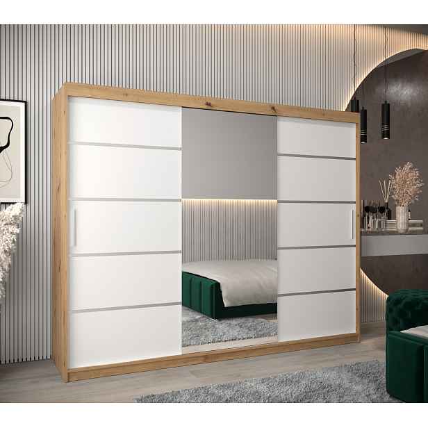 Šatní skříň Abi V2 Economy Barva korpusu: Dub - Artisan, Rozměry: 250 cm, Dveře: Bílá