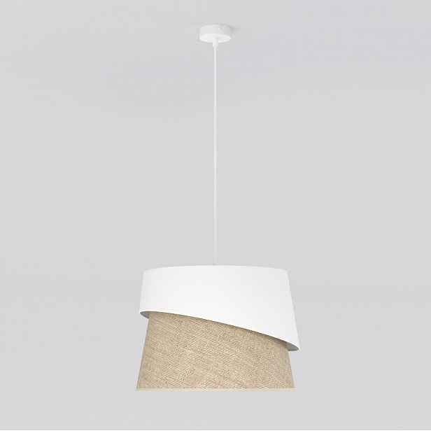 Závěsná lampa Canva bílá 38 cm, ratan a tkanina E27