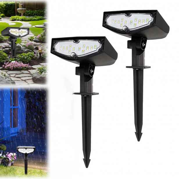 2x Solární lampa do zahrady Led reflektor se zapichovacím senzorem, voděodolná