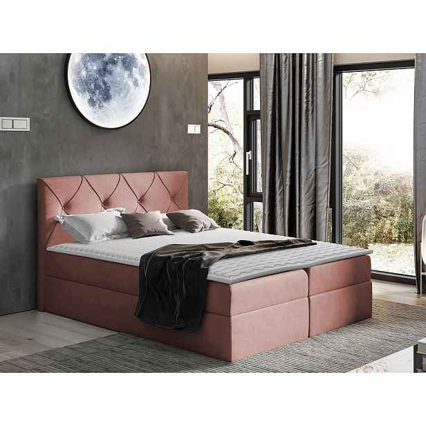Americká manželská postel 200x200 LITZY 1 - růžová + topper ZDARMA