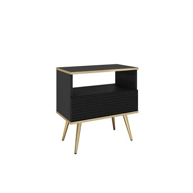 ArtPS Noční stolek BIJOU S-54 MDF | černá/zlaté nohy