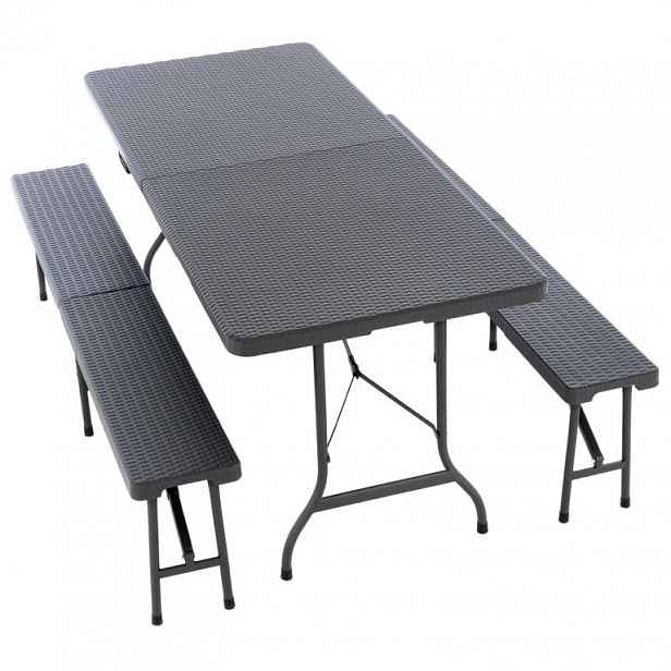 Garthen Zahradní set, 2 lavice a stůl v ratanovém designu - antracit