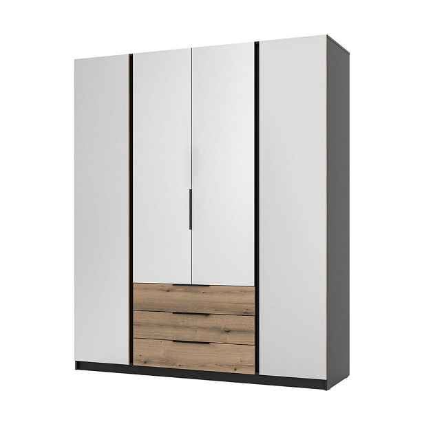 MASSENO ŠATNÍ SKŘÍŇ S OTOČNÝMI DVEŘMI CAGLIARI, 200/239/61,9 cm 4dveřová se zrcadlem, černá