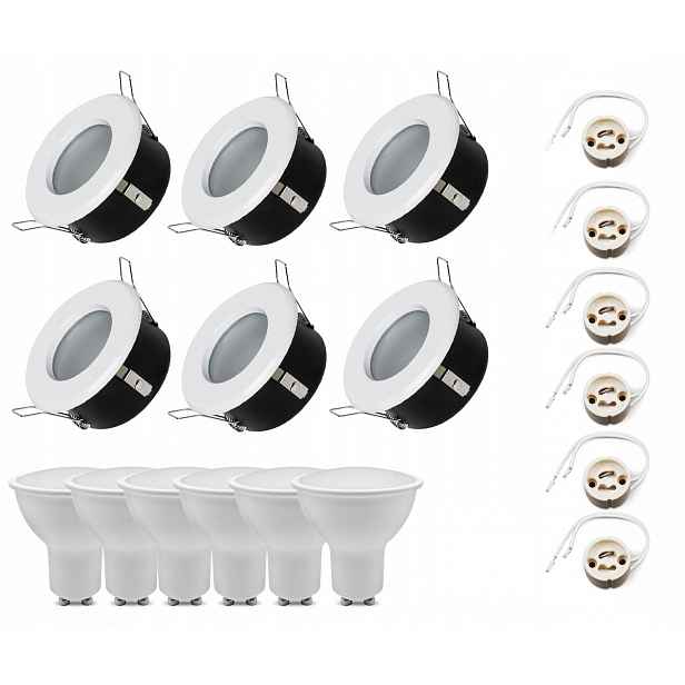 6x Hermetické svítidlo Bílá Kulaté Stropní Svítidlo Halogen+Žárovka+Objímka pro Podbití IP44