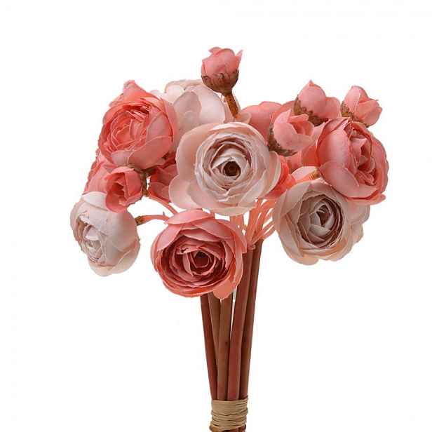 Dekorace umělá květina s růžovými květy Ranunculus - Ø 10*27 cm Clayre & Eef