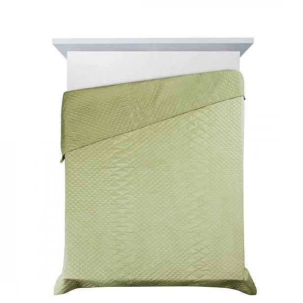 Přehoz na postel LUIZ/3 220x240 světle zelený prošívaná glamour pléd s kosočtverci