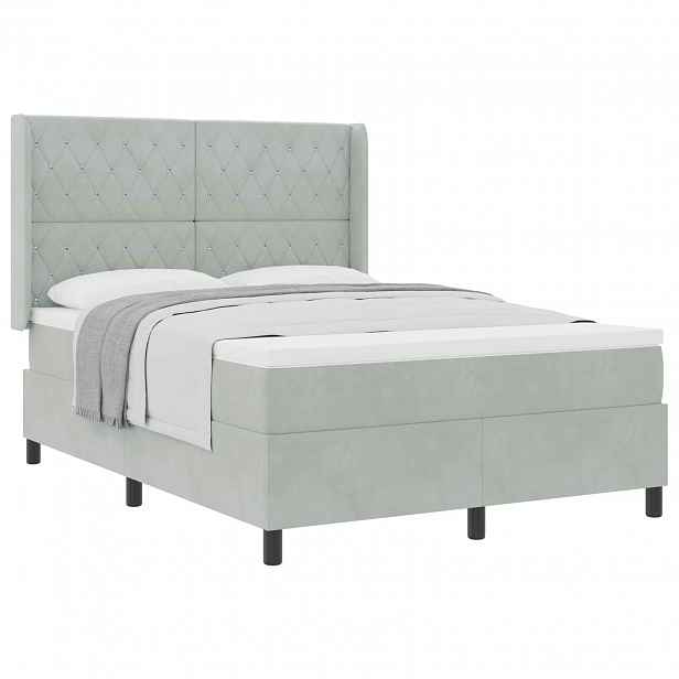 vidaXL Postel s boxspringem s matrací Světle šedá 140 x 190 cm samet