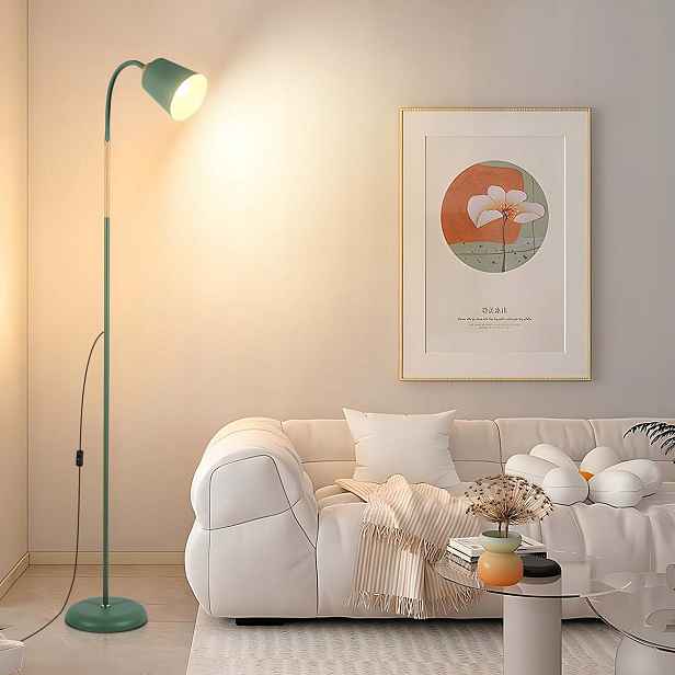 Amdelne Zelená retro stojací lampa E27 60W, nastavitelná výška