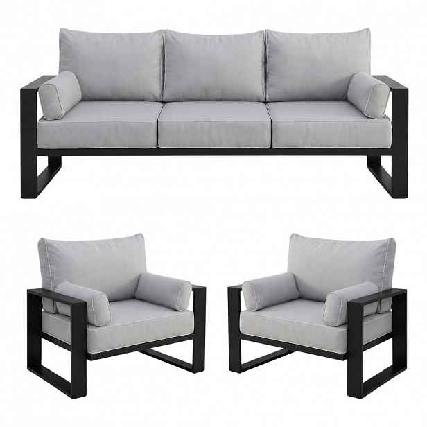 Beautysofa ZAHRADNÍ sada Verdino 3+1+1 s kovovým rámem, šedobéžová