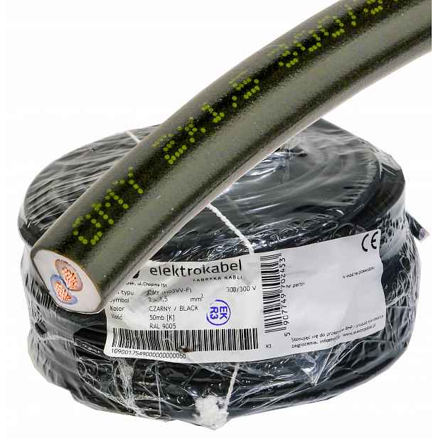 Kabel Omy 2x1,5 mm 300V Cu měděný 50 m kulatý