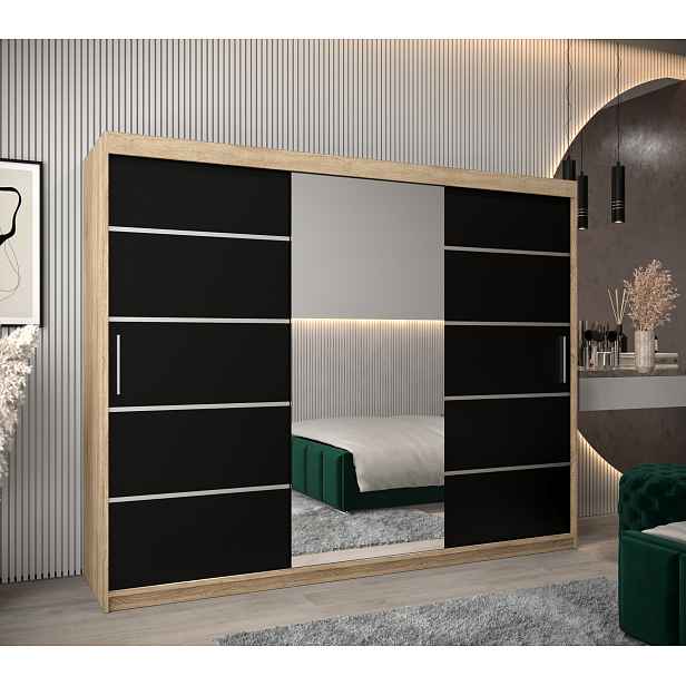 Šatní skříň Abi V2 Economy Barva korpusu: Dub - sonoma, Rozměry: 250 cm, Dveře: Černá