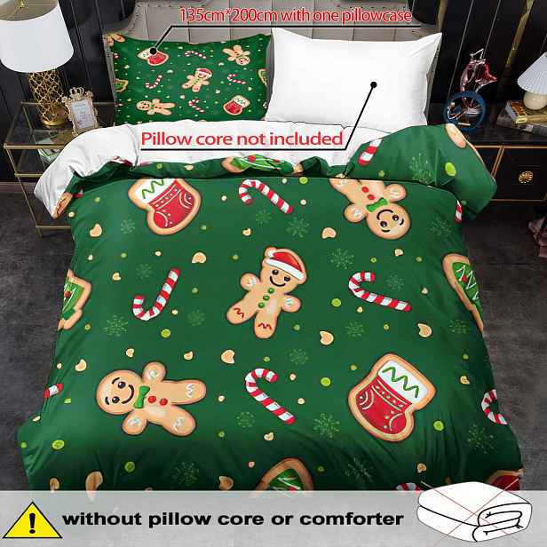 TEMU Sada povlečení s otevřené Vánoc - 2/3 díly, měkké, pohodlné a prodyšné, vánoční potisk, vánoční chlebíček, 100% polyester, lze prát v pračce,
