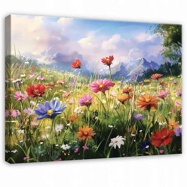 Wallarena OBRAZY Květinová louka příroda akvarel obývací pokoj 60x40