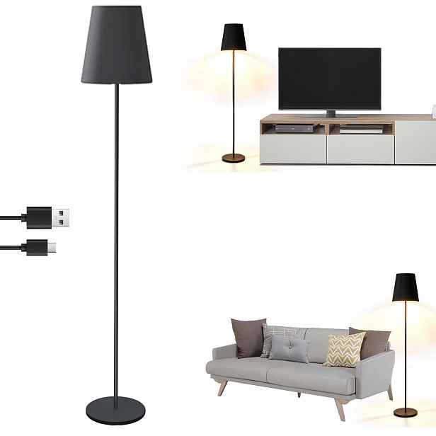 Led Dotyková Podlahová Lampa 3 Barvy 3000K 4000K 6000K Usb Černá Kovová