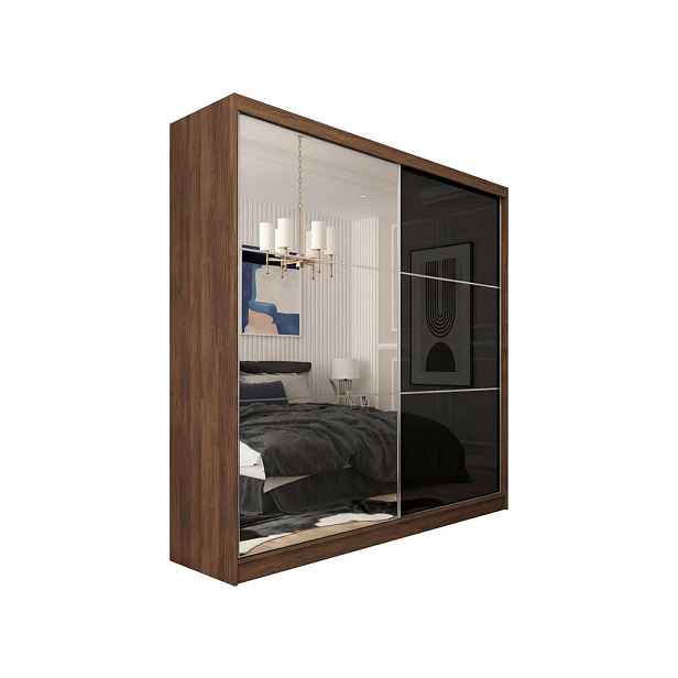MASSENO ŠATNÍ SKŘÍŇ S POSUVNÝMI DVEŘMI VITALE, 200/216/61 cm moderní 2dveřová se zrcadlem, dekor ořech