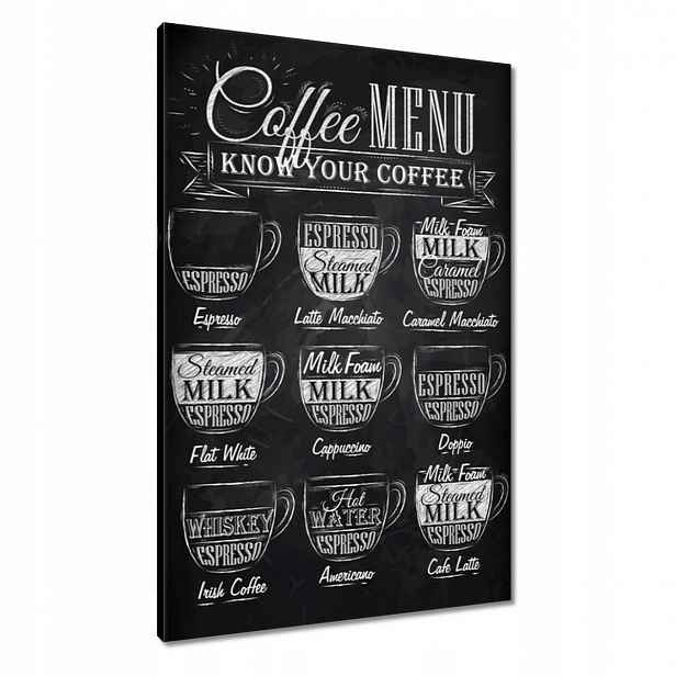 Obrazy 60x90 Cafee menu na černém pozadí