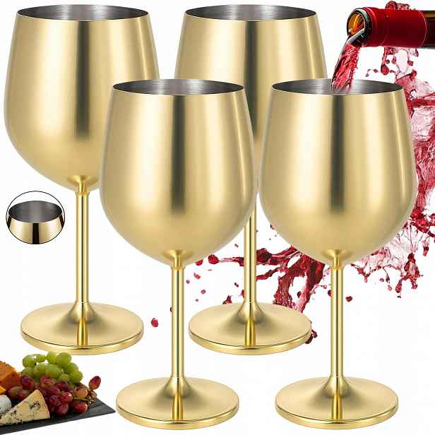 Skleničky Na Víno Nerezová Ocel 500 ML 4KS Do Domácnosti A Baru Matná Zlatá 21 CM