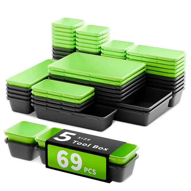 TEMU Sada 69dílného boxu na nářadí, ideální pro zásuvky stolu, hardware, díly, šrouby, matice a malé nářadí, plastové úložné boxy s velkou kapacitou,
