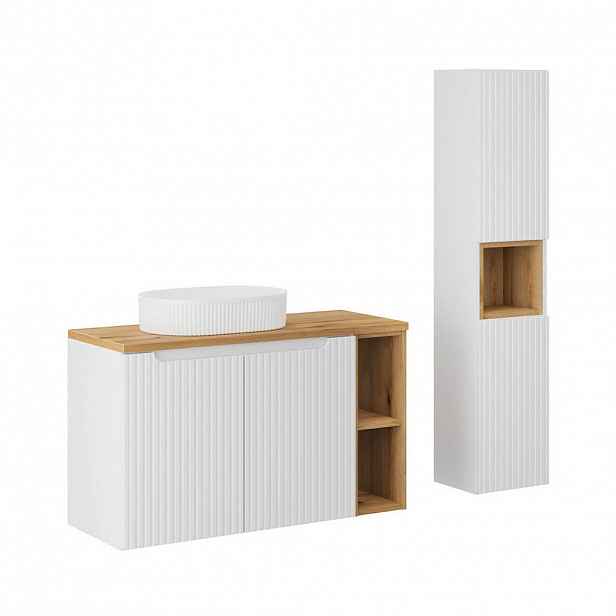 Petits-meubles KOUPELNOVÝ NÁBYTEK 100.4cm Riva 2er-Set Bílá a dřevo