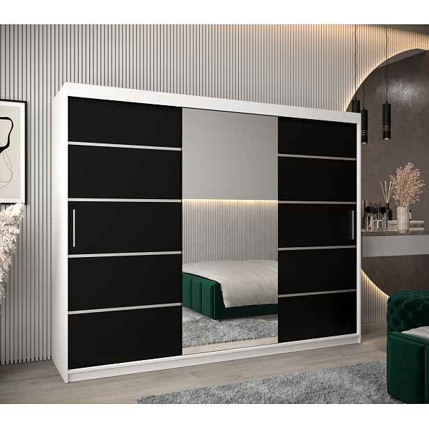 Šatní skříň Abi V2 Economy Barva korpusu: Bílá, Rozměry: 250 cm, Dveře: Černá