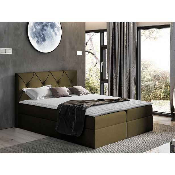Americká manželská postel 200x200 LITZY 1 - khaki + topper ZDARMA