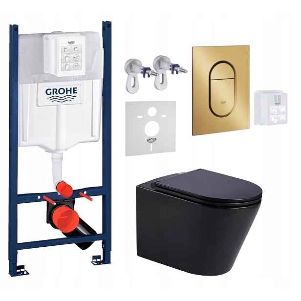 Grohe Rapid s mísou Wc Imprese Jess černá a tlačítkem zlatá kartáčovaná barva