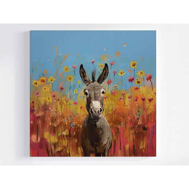 Obraz Na Plátně Canvas Zvíře Portrét Osel Louka Květiny 50x50