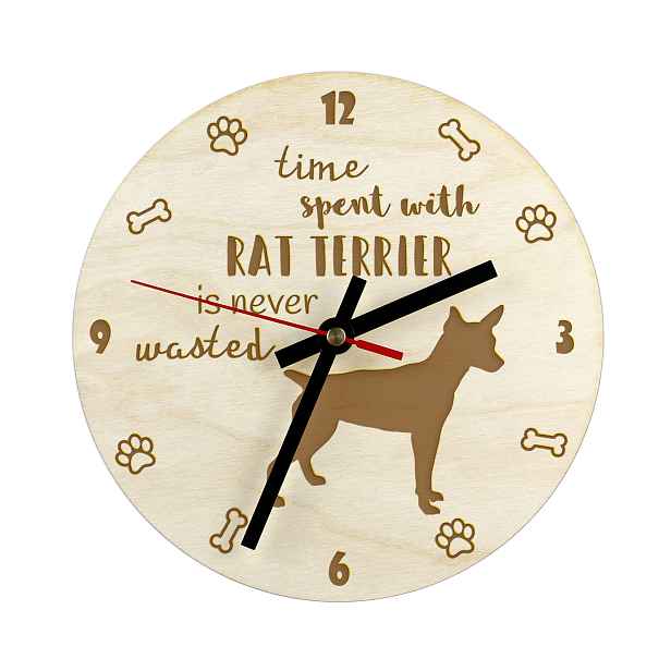Rat Terrier, gravírovaný hodinový stroj se psem, průměr 30 cm, jméno psa