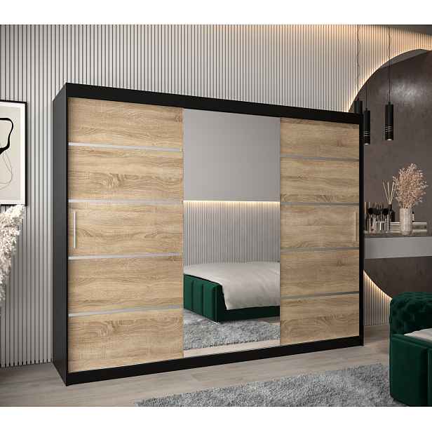 Šatní skříň Abi V2 Economy Barva korpusu: Černá, Rozměry: 250 cm, Dveře: Dub sonoma