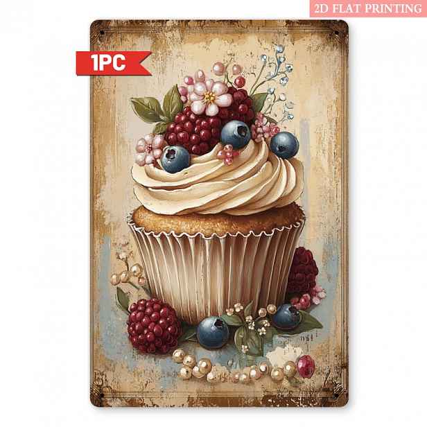 TEMU 2D plochá cedule - 2D plochá kovová cedule ve vintage stylu o rozměrech 20 x 30 cm s dezertu, vrstvami a glazurou. Toto retro umění z pekárny je