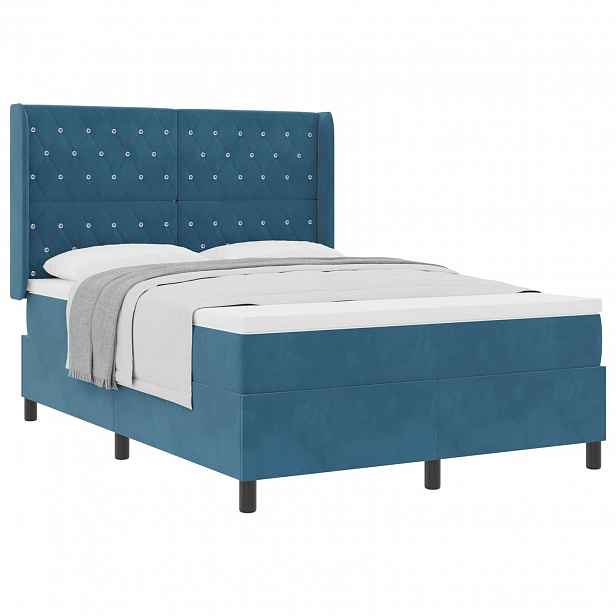 vidaXL Postel s boxspringem s matrací s čelo Modrá 140 x 190 cm samet