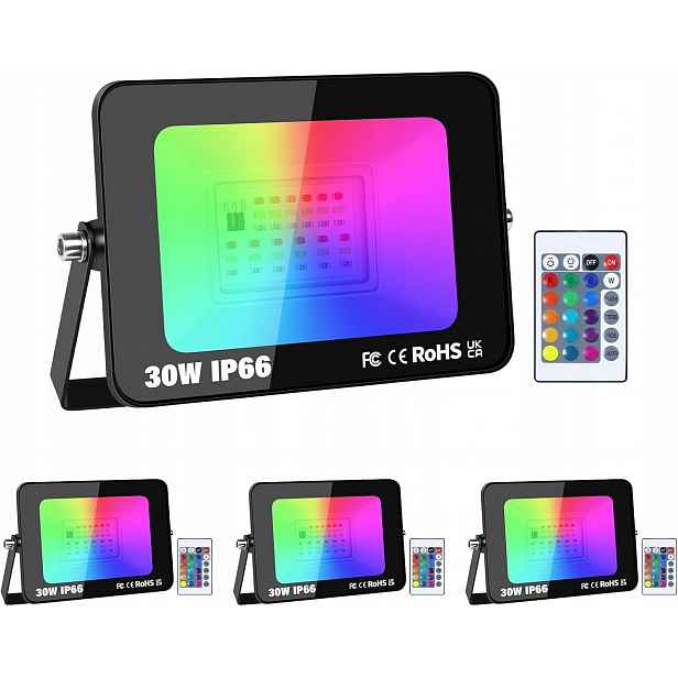 Sada 4 Led Reflektorů Rgb 30W s dálkovým ovládáním, 16 barev zahradního světla