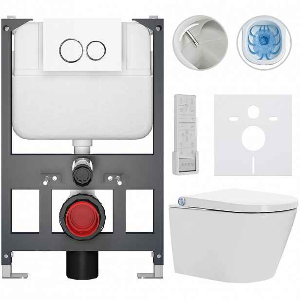 Závěsné WC s bidetem Basic/Cronus Premium - bílá lesklá - WC tlačítko Dualo/Bílá - závěsné - nízký modul - předstěnová instalace - 59,3x38,4 cm