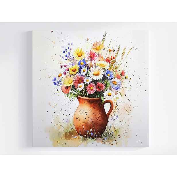 Obraz Na Plátně Canvas Dekorace Barevné Květiny Kytice Džbán 50x50