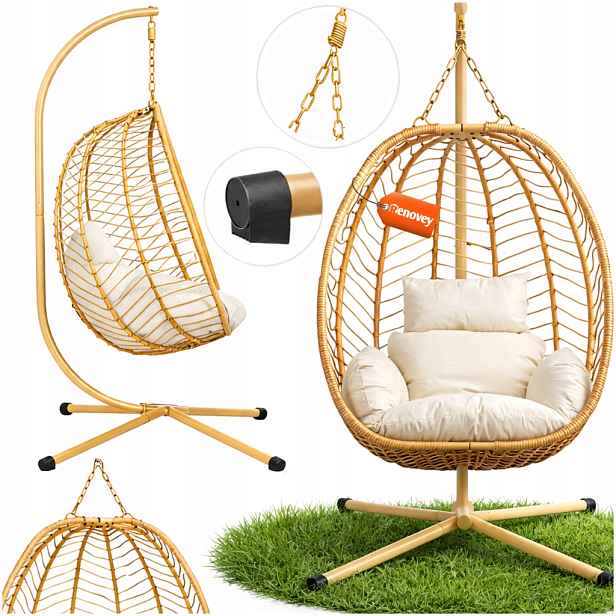 Závěsné Křeslo Houpací Zahradní Koš Vajíčko Kokon Premium Kvalita Polštáře Boho