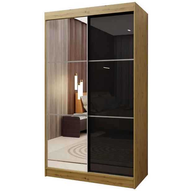 MASSENO ŠATNÍ SKŘÍŇ S POSUVNÝMI DVEŘMI VITALE, 120/216/61 cm 2dveřová se zrcadlem, dub Artisan