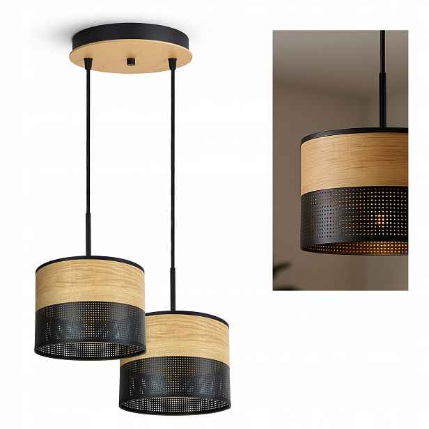 Závěsné stropní svítidlo s lustrem z černého dřeva 497-EZ2 nad stůl Loft Led