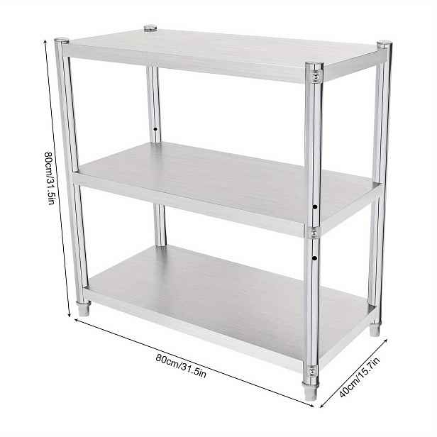 TEMU 3patrový regál z nerezové oceli | 80x40 cm, kovový úložný regál, kuchyňská police, montáž na pracovní desku, pro vnitřní i venkovní použití,