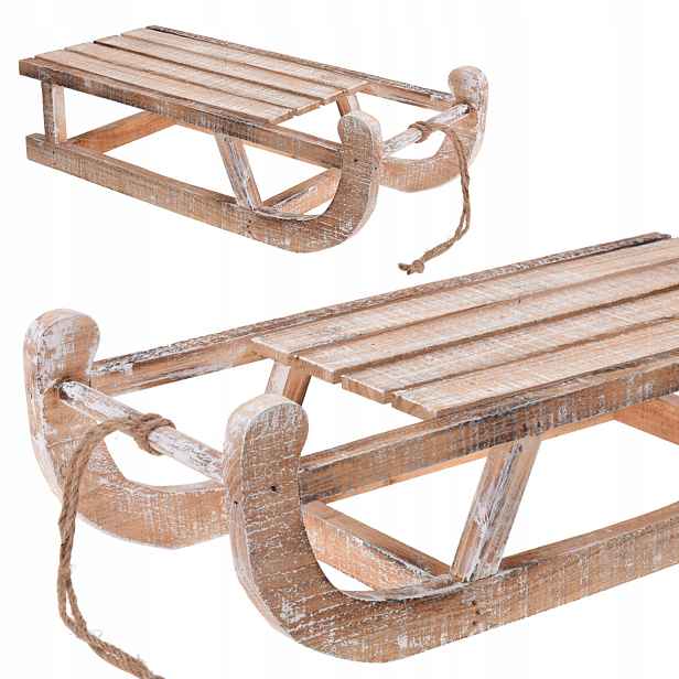 Dekorativní dřevěné sáňky bělené 50 cm Velké Z Ozdobného Dřeva Na Vánoce